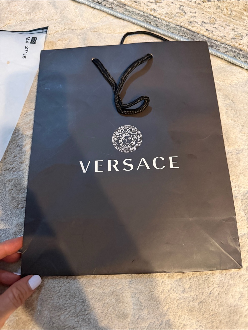 Versace Black and White Logo Shopping Bag